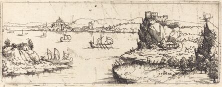 Augustin Hirschvogel, ‘Landscape with Sail Boats [bottom plate]’, 1546