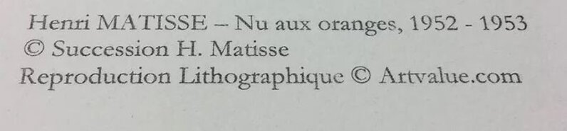 After Henri Matisse, ‘Nu aux Oranges’, ca. 2007, Print, Paper BFK Rives, Viva la Vida Art Gallery