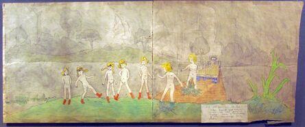 Henry Darger, ‘At Jennie Richie the truck go trouble-some on the plank bridge near a tributary of Aronburg's Run’
