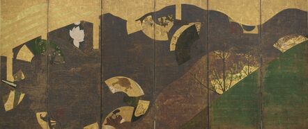 Tawaraya Sōtatsu, ‘Ivy Vines, Bridges, and Floating Fans’, 17th century