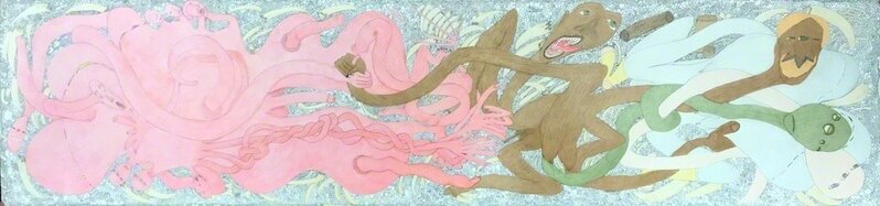Shuvinai Ashoona, ‘Unititled (Pink Squid, Green Aliens)’, Drawing, Collage or other Work on Paper, Pencil Crayon and Ink, Madrona Gallery