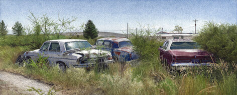 Tad Greenwald, ‘Three Sedans in Marathon, TX’, 2021