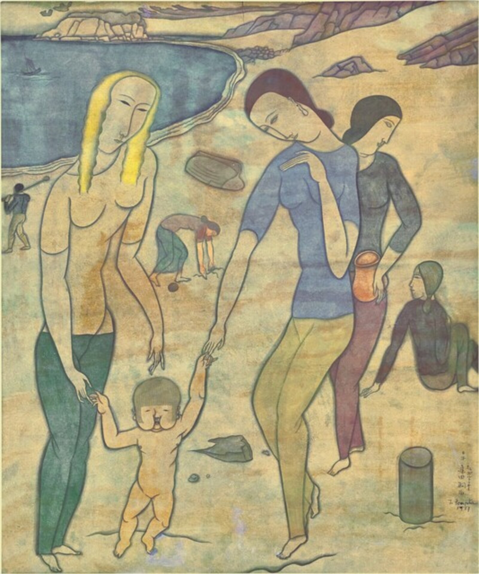 Femmes et bébé sur la plage