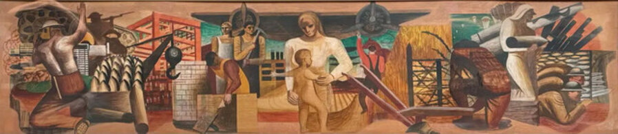 WPA Mural Study American Scene Social Realism Mid 20th Century Modern Workers