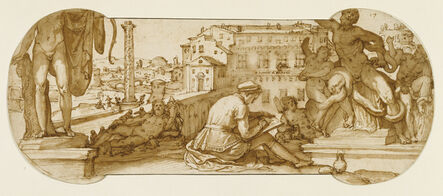Federico Zuccaro, ‘Taddeo in the Belvedere Court in the Vatican Drawing the Laoco”n’, 1595