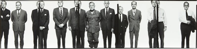 Richard Avedon, ‘The Mission Council, Saigon, April 27’, 1971, Photography, Five gelatin silver prints, hinged and flush-mounted as one panorama, printed 1975, Phillips