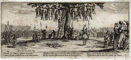 Jacques Callot, ‘The hanged (No.11) from the series Les Miseres et les Malheurs de la Guerre (The Miseries of War)’, 1633