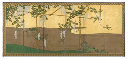 Sumiyoshi School, ‘Folding Screen with White Wisteria (T-3684)’, Edo Period (1615-1868) 1800
