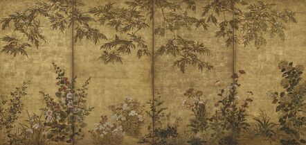 Tawaraya Sōtatsu, ‘Mimosa Tree, Poppies and Other Summer Flowers. Sōtatsu school, I’nen seal.’, 1630-1670