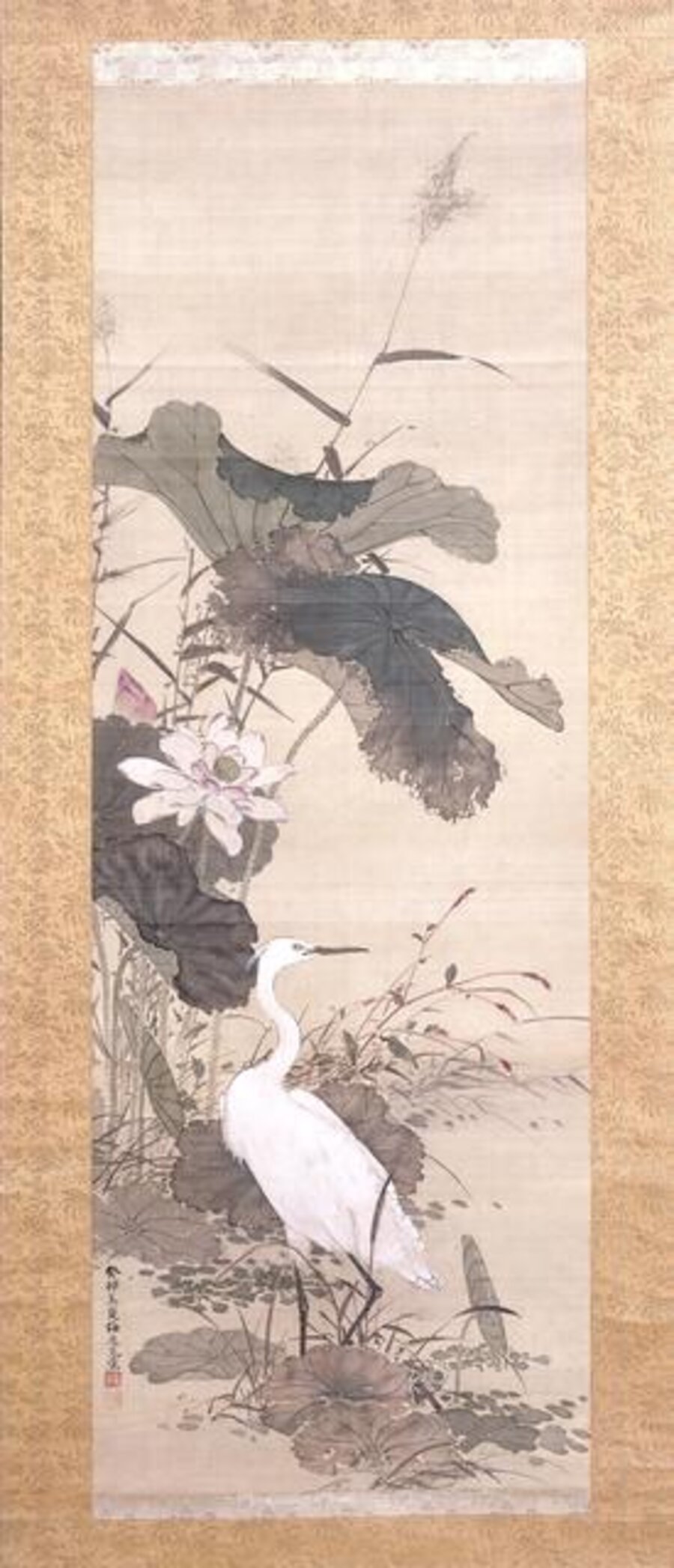 Lotus and Snowy Heron