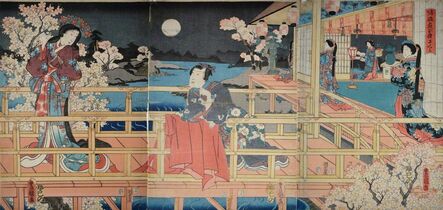 Utagawa Toyokuni III (Utagawa Kunisada), ‘ Night Cherry Blossoms and Returning Geese’, 1854