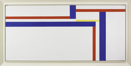 Ilya Bolotowsky, ‘White Horizontal with Blue, Red, and Yellow’, 1973