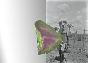 Hans Himmelheber, Man with mask, DR Congo, Luluwa region, 1939, scan of a Chalcopyrite from Kipushi mine, and your reflection in the mirror, 2020