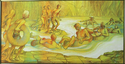 Paul Sprohge, ‘"River Fun" Abstract Figurative Painting in a Green Hue’, ca. 1960