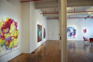Elizabeth Gilfilen "Laid Ledge" and Jeremy Chandler "Prone Positions" with works in the office by Stephen Benenson, installation view
