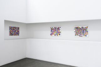 Peripheral thought, house photo word movie paint, singular color, installation view