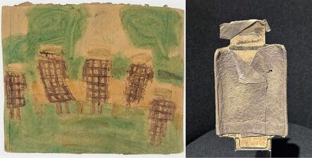 James Castle, ‘Untitled (Five Sisters in Purple) and Construction (Purple Figure)’, n.d.