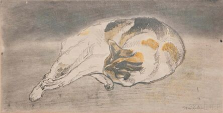 Théophile Alexandre Steinlen, ‘Chat couché allongé de droite à gauche, tête appuyée contre les pattes’, 1902