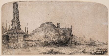 Rembrandt van Rijn, ‘Cottage and Boundary Post on the Spaarndammerdijk ('The Landscape with the Obelisk')’, circa 1650