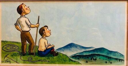 William Steig, ‘Whimsical Illustration Hiking Cartoon, 1938 Mt Tremblant Ski Lodge William Steig’, 1930-1939