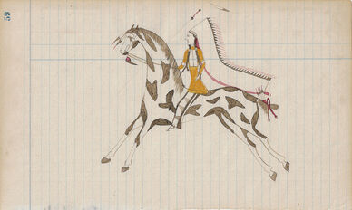 attributed to Wanbli Hito (Roan Eagle, b.1863), Lakota, ‘Ledger Drawing’, ca. 1890