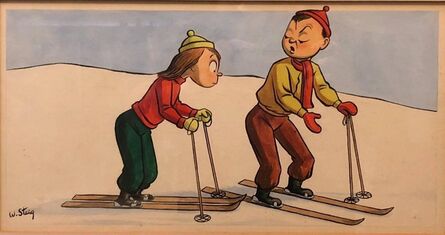 William Steig, ‘Whimsical Illustration Skiing Cartoon, 1938 Mt Tremblant Ski Lodge William Steig’, 1930-1939