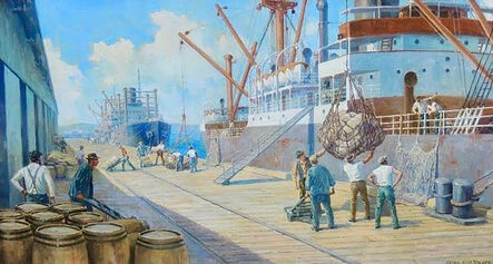 Anton Otto Fischer, ‘Dock Workers Unloading Freighter’, 20th Century