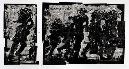William Kentridge, ‘Refugees diptych (1 God’s Opinion is Unknown; 2 Leaning on Air) from Triumphs and Laments Woodcuts’, 2018-2019