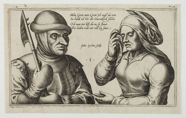 Julius Goltzius, ‘A soldier bids farewell to his wife’, ca. 1560 /1595