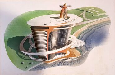 Joseph Binder, ‘Hotel Futura Illustration for Seagram's Whisky, “ Men Who Plan Beyond Tomorrow” Advertising campaign ’, 1943