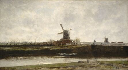 Jacob Maris, ‘View of the Mill and Bridge on the Noordwest Buitensingel in The Hague’, 1873