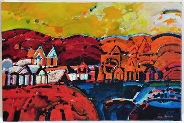 Luis Barragán, ‘Paisaje de la Rioja Argentinian Modernist Concretist Cubist Oil Painting’, 1970-1979