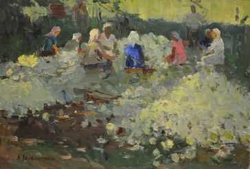 Nadezhda Eliseevna Chernikova, ‘Cutting cabbages’, 1958