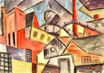 Herbert Heyel, ‘"Cubist Factory" American Scene WPA Social Realism Mid 20th Century Industrial’, 1933