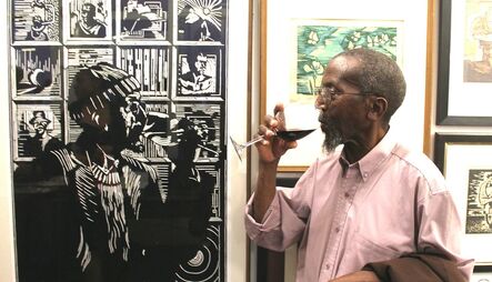 Peter Clarke (1929-2014), ‘Photo of Peter striking a pose to mirror his tribute portrait by Zolani Siphungela’, 2013