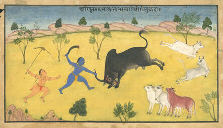 Unknown Indian, ‘An Illustration to the Bhagavata Purana: Krishna Slaying Arishta, the Bull Demon’, mid-18th century