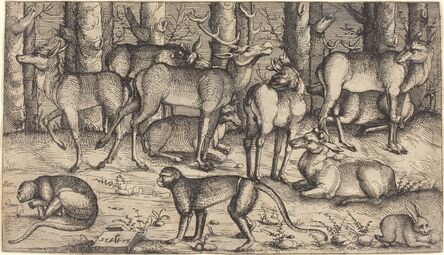 Augustin Hirschvogel, ‘Stags in the Forest’, 1545