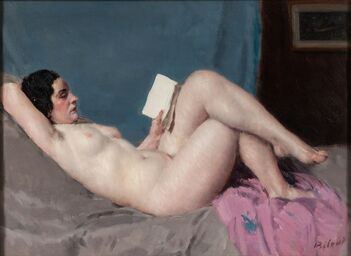 Louis François Biloul, ‘Reclining Nude with Book’