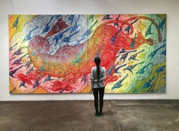 Andrew Schoultz, ‘Floating Red Beast with Blue Birds ’, 2018