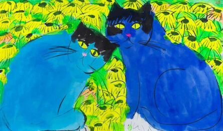 Walasse Ting 丁雄泉, ‘Blue Cats, Yellow Eyes’, ca. 2000