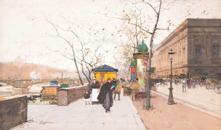 Eugène Galien-Laloue, ‘Paris, le quai du Louvre et le Pont des Arts’