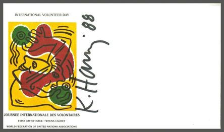 Keith Haring, ‘International Volunteer Day (Journee Internationale Des Voluntaires) Hand Signed & Dated First Day Cover’, 1988