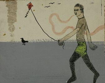 Ed Templeton, ‘Man Flying Kite ,Bird,Fishnets’, 2002