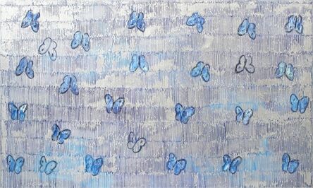 Hunt Slonem, ‘Butterflies on silver and blue’, 2020