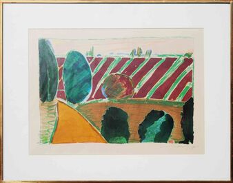 Paul Narkiewicz, ‘“Poplars” Earth Toned Hand Colored Pastoral Scene Lithograph ’, 1979