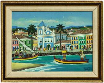 Calixto Sales, ‘Salvador Bahia, Latin American Naive Art Oil Painting’, 20th Century
