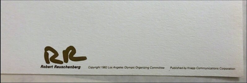 Robert Rauschenberg, ‘Los Angeles 1984 Olympic Games (with signed Embossed Olympic Committee COA)’, 1982, Print, Offset lithograph on parson's diploma paper with coa hand signed by publisher on embossed letterhead. unframed., Alpha 137 Gallery Gallery Auction