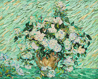 Vik Muniz, ‘Vase with Pink Roses, after Vincent Van Gogh, Brushstrokes’, 2024