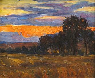 Northern European School, ‘Sunset over woodland and fields’, early-mid 20th century