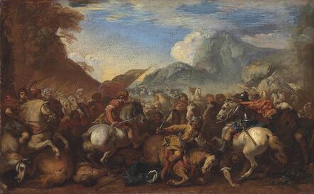 Salvator Rosa, ‘A cavalry battle scene in a mountainous landscape’